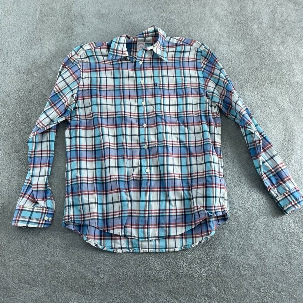 Brooks Brothers 346 Mens Large Plaid Button-Down Shirt All Cotton 3629